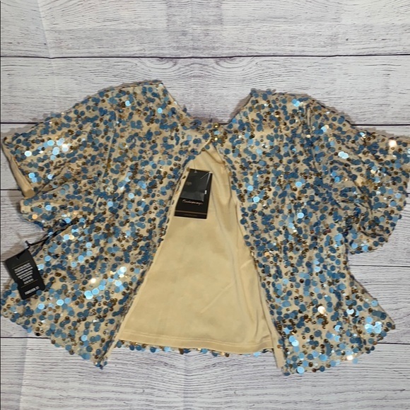 Forever 21 woven top nude/blue small sequin nwt‎ - Picture 3 of 6